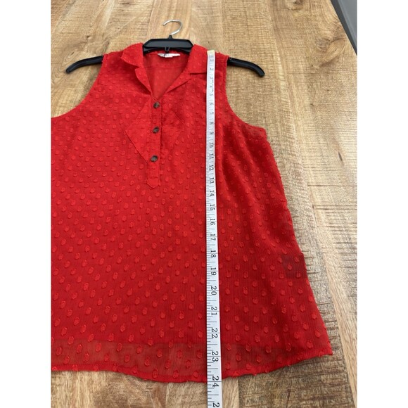 Volcom Women's Red Sleeveless Collared Henley Top Textured Sheer Medium - Picture 9 of 9